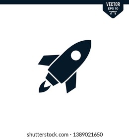 Rocket icon collection in glyph style, solid color vector