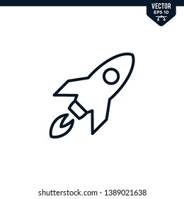 Rocket icon collection in outlined or line art style, editable stroke vector