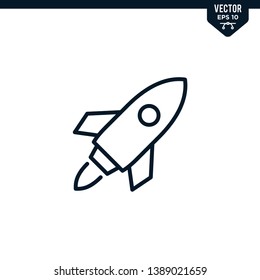 Rocket icon collection in outlined or line art style, editable stroke vector
