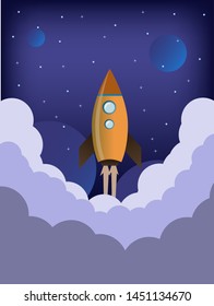 rocket icon concept, launch rocket on clouds, design for app and website.
