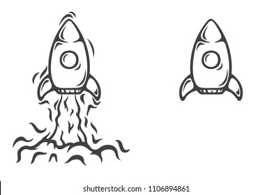 Rocket Icon. Concept logo. Cartoon Vector Illustration. A rocket flying out of beer. Contour drawing