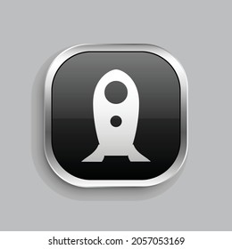 rocket icon design. Glossy Button style rounded rectangle isolated on gray background.. Vector illustration