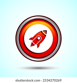 Rocket icon design illustration, Business start up symbol, Rocket launching sign, Orange Color Round Button Design