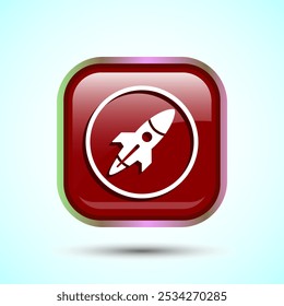 Rocket icon design illustration, Business start up symbol, Rocket launching sign, Red Color Square Button Design
