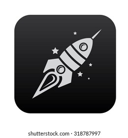 Rocket icon design on black button,clean vector