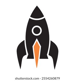 Rocket icon designed in a minimalist style using vector art to signify exploration and innovation in technology