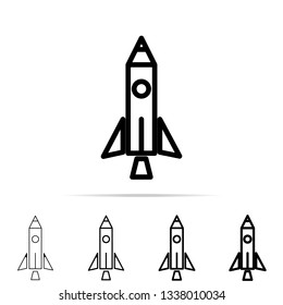 Rocket icon in different shapes, thickness. Simple thin line, outline vector of education icons for UI and UX, website or mobile application