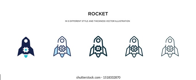 rocket icon in different style and thickness vector illustration. two colored and black rocket vector icons in filled, outline, line, stroke style can be used for web, mobile, ui