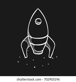Rocket icon in doodle sketch lines. Launching, startup, media, idea 