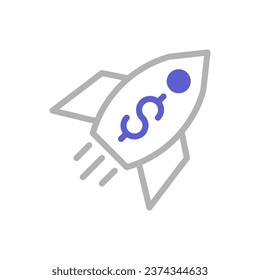 Icono de cohete duotone elemento vector de ilustración de negocio gris púrpura y símbolo perfecto.