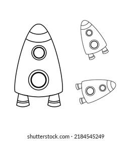 rocket, icon in flat black line style isolated on white background