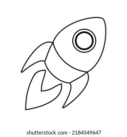 rocket, icon in flat black line style isolated on white background