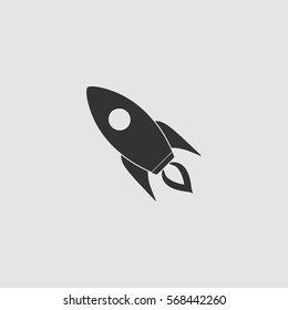 Rocket icon flat. Black pictogram on grey background. Vector illustration symbol