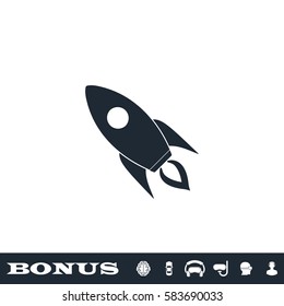 Rocket icon flat. Black pictogram on white background. Vector illustration symbol and bonus button