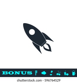 Rocket icon flat. Black pictogram on white background. Vector illustration symbol and bonus button