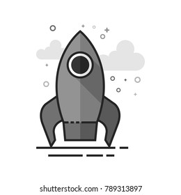 Rocket icon in flat outlined grayscale style. Vector illustration.