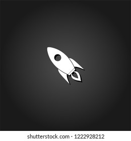 Rocket icon flat. Simple White pictogram on black background with shadow. Vector illustration symbol