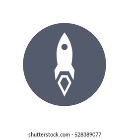 Rocket icon in flat style in a grey circle, conceptual of start ups or take off of a business or project.