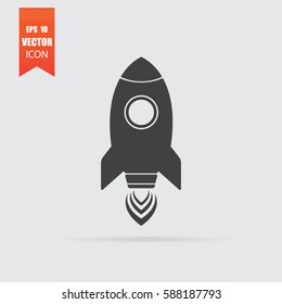 Rocket icon in flat style isolated on grey background. For your design, logo. Vector illustration.