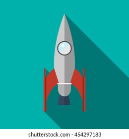 Rocket icon in flat style on a turquoise background