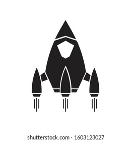 Rocket icon in a flat style. Space rocket launch. Spaceship.  Vector.