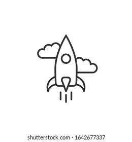 Rocket icon in flat style. Spaceship launch vector illustration on white isolated background. Sputnik  business concept.