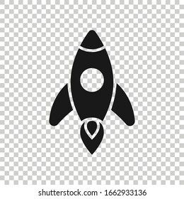 Rocket icon in flat style. Spaceship launch vector illustration on white isolated background. Sputnik  business concept.