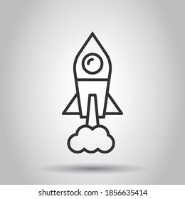 Rocket icon in flat style. Spaceship launch vector illustration on white isolated background. Sputnik  business concept.