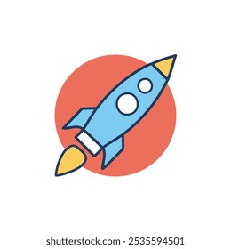 Ícone de foguete em estilo plano. Ilustração do vetor da espaçonave sobre fundo branco isolado. Conceito de empresa de start-up.