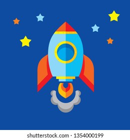 Rocket icon. Flat style vector illustration. Spaceship sign graphic design. Start up business concept banner.