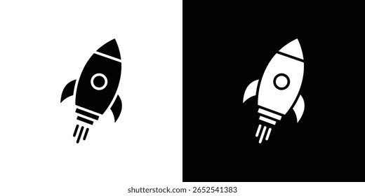 Rocket icon in flat version on black and white background