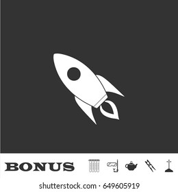 Rocket icon flat. White pictogram on black background. Vector illustration symbol and bonus icons