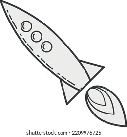 Rocket icon. Flying spaceship in black line style