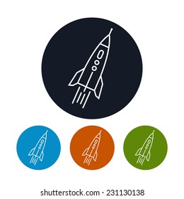 Rocket icon, four types of colorful round icons, vector illustration