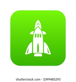 Rocket icon green vector isolated on white background