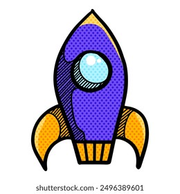 Rocket icon hand drawn halftone color vector illustration
