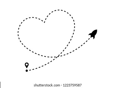 Rocket Icon With Heart Shaped Dotted Path Line