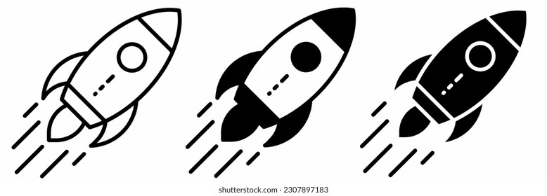 Colección de ilustraciones de iconos de cohete. Ilustración vectorial.
