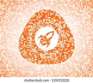 rocket icon inside abstract orange mosaic emblem