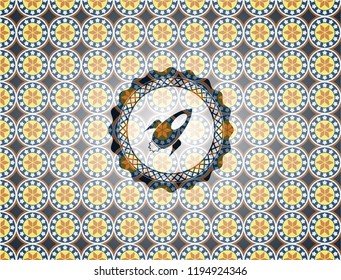 rocket icon inside arabesque badge. arabic decoration.