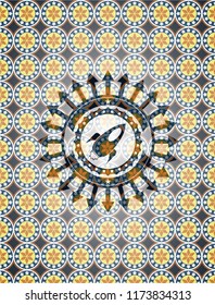 rocket icon inside arabesque emblem background. arabic decoration.