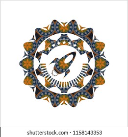 rocket icon inside arabesque style badge. arabic decoration.