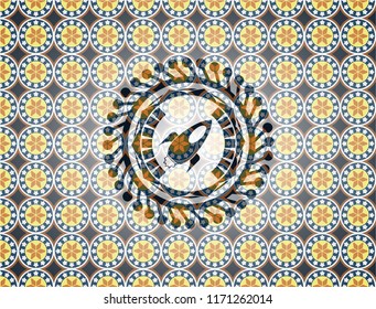 rocket icon inside arabesque style badge. arabic decoration.