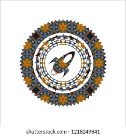 rocket icon inside arabesque style emblem. arabic decoration.