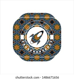 rocket icon inside arabesque style badge. arabic decoration.