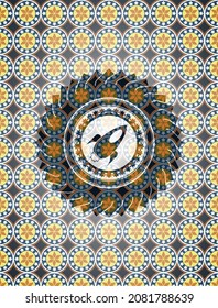icono del cohete dentro del emblema de estilo árabe. Decoración árabe. 