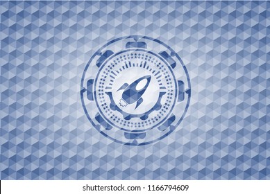 rocket icon inside blue badge with geometric background.