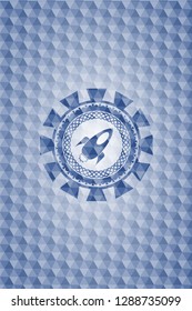 rocket icon inside blue emblem or badge with geometric pattern background.