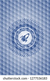 rocket icon inside blue polygonal emblem.