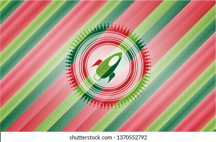 rocket icon inside christmas badge background.
